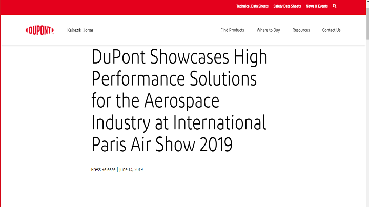 杜邦在2019年巴黎国际航空展上展示了航空航天行业的高性能解决方案