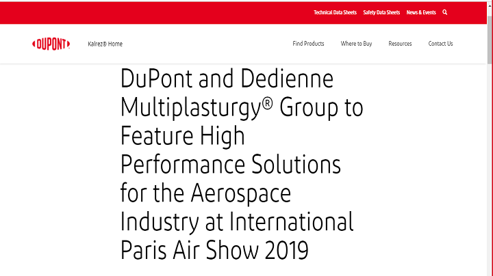 杜邦和Dedienne Multiplasturgy®集团将在2019年巴黎国际航空展上为航空航天行业提供高性能解决方案