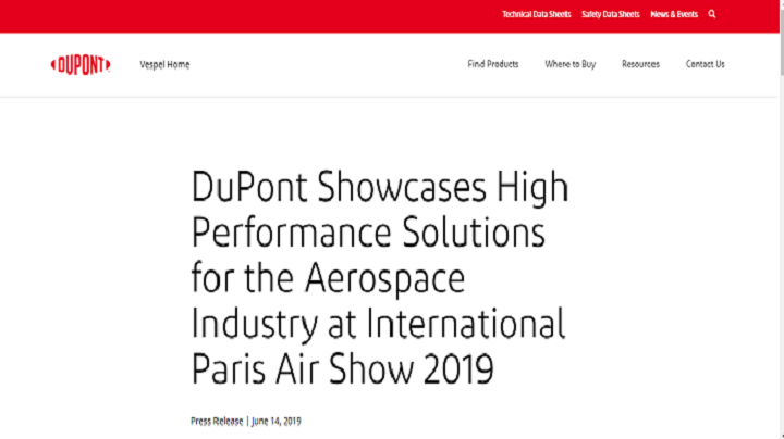 杜邦公司在2019年巴黎国际航展上展示了航空航天行业的高性能解决方案